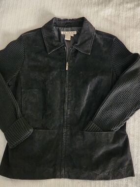 Vintage A.M.I. Black Genuine Suede Zip Up Jacket Collared Lined Size L
